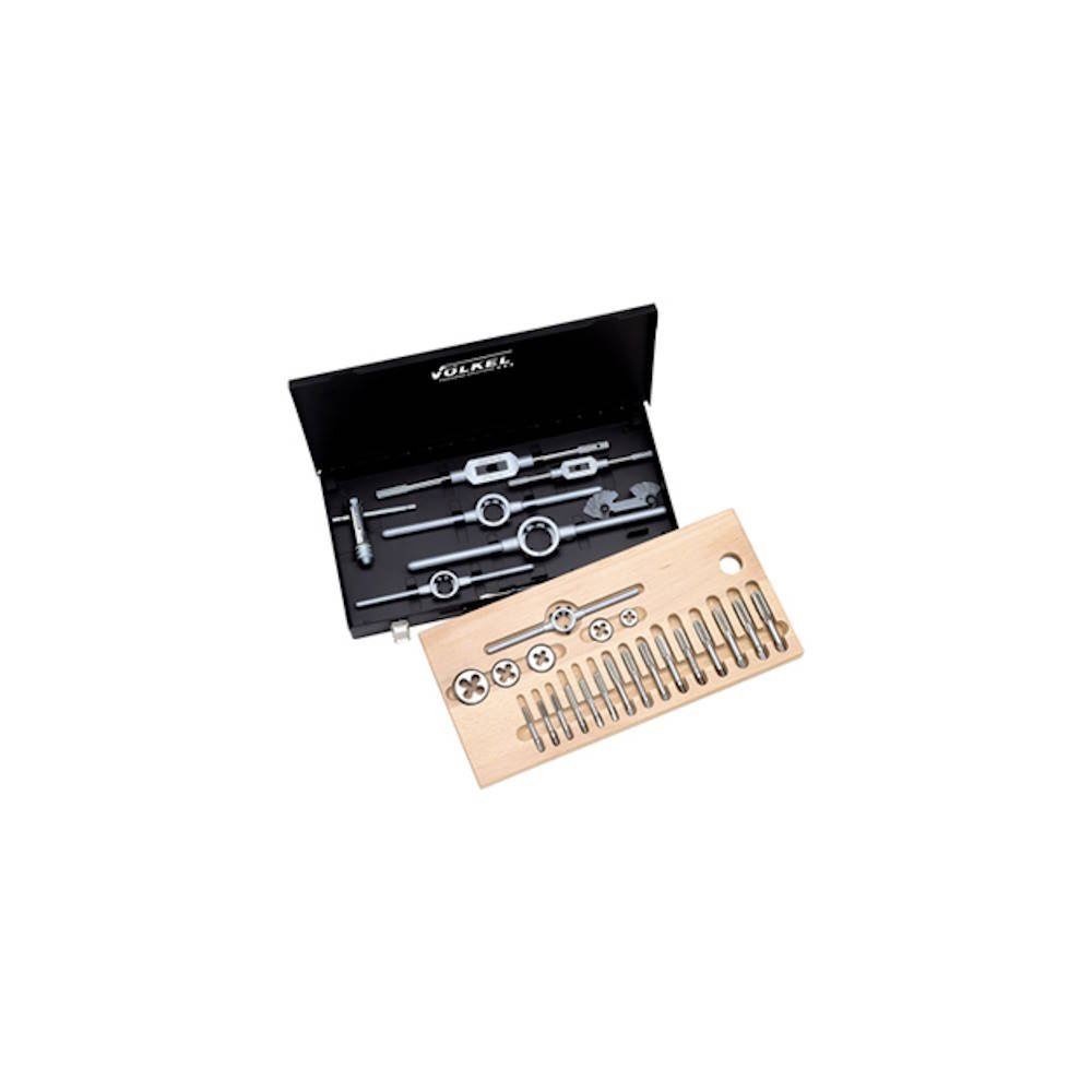Volkel Hand Taps and Round Dies Set, 35 Pieces, UNC 1/4"–3/4"